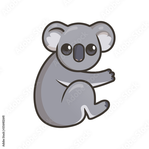 Cute gray koala  Australian animal. Colorful flat vector illustration with outline  isolated on white background.