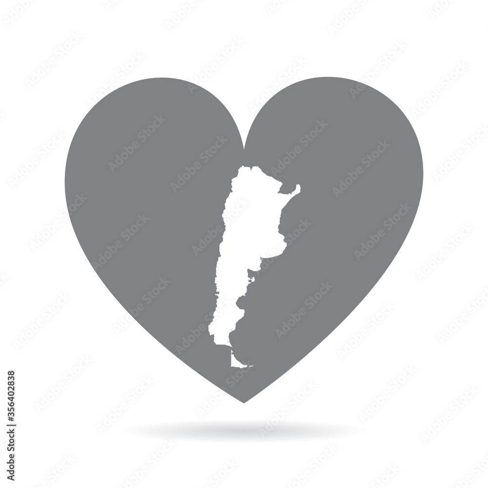 Argentina country map inside a grey love heart. National pride Argentina country map inside a grey love heart. National pride