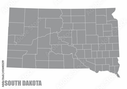 The South Dakota State County Map isolated on white background photo