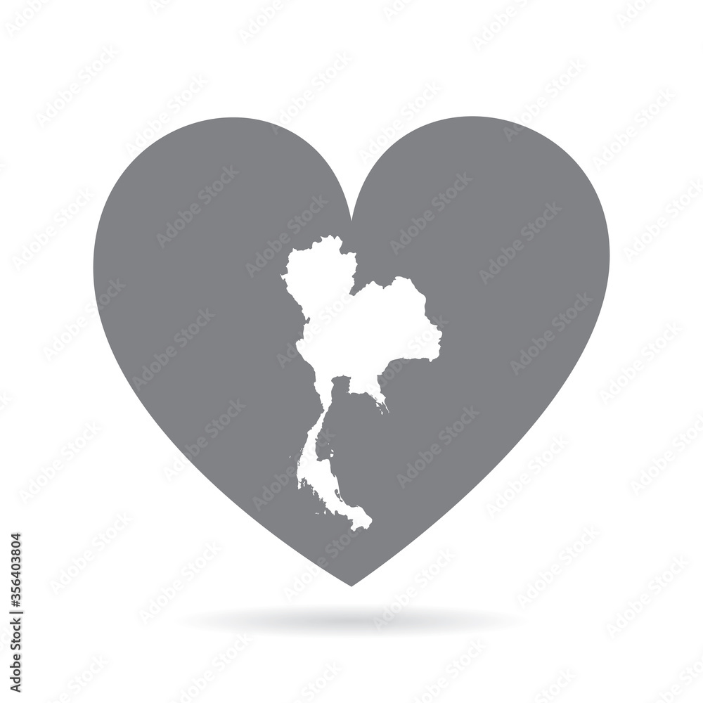 Thailand country map inside a grey love heart. National pride