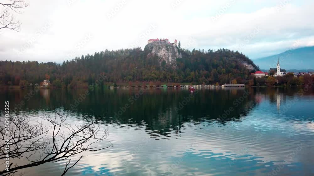 Autumn landscape of Lake Bled and Bled Castle in Slovenia at sunset Autumn landscape of Lake Bled and Bled Castle in Slovenia at sunset
