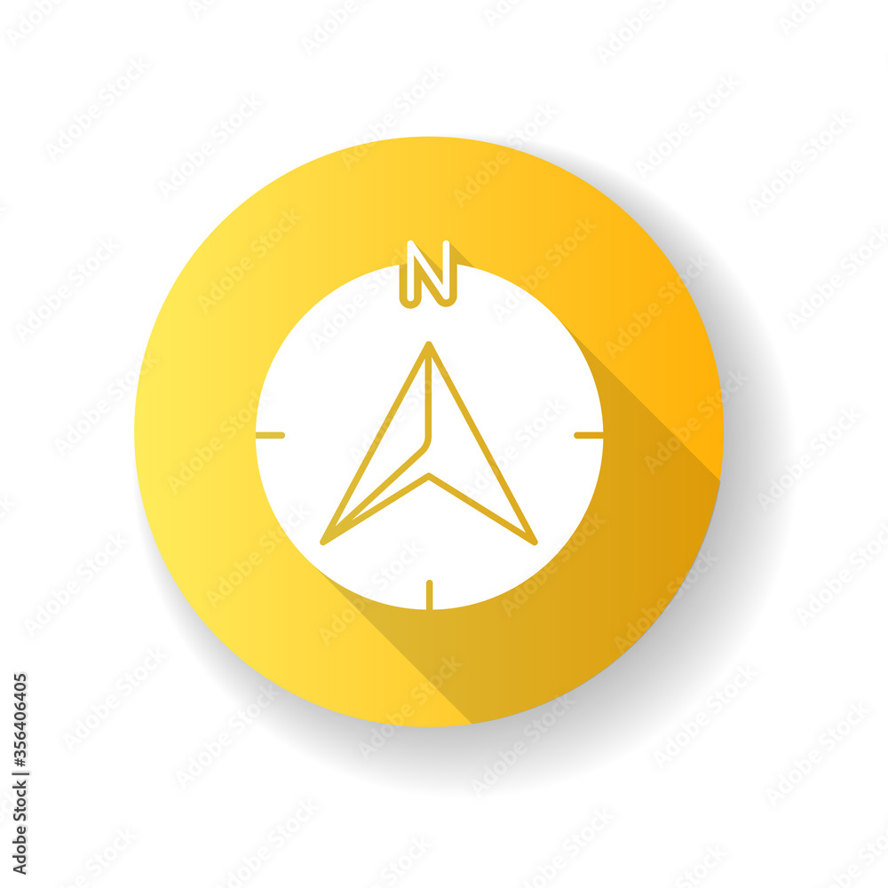 Navigator arrow yellow flat design long shadow glyph icon. Modern navigation technology, global positioning system, geolocation. GPS guide cursor pointing to north Silhouette RGB color illustration Navigator arrow yellow flat design long shadow glyph icon. Modern navigation technology, global positioning system, geolocation. GPS guide cursor pointing to north Silhouette RGB color illustration