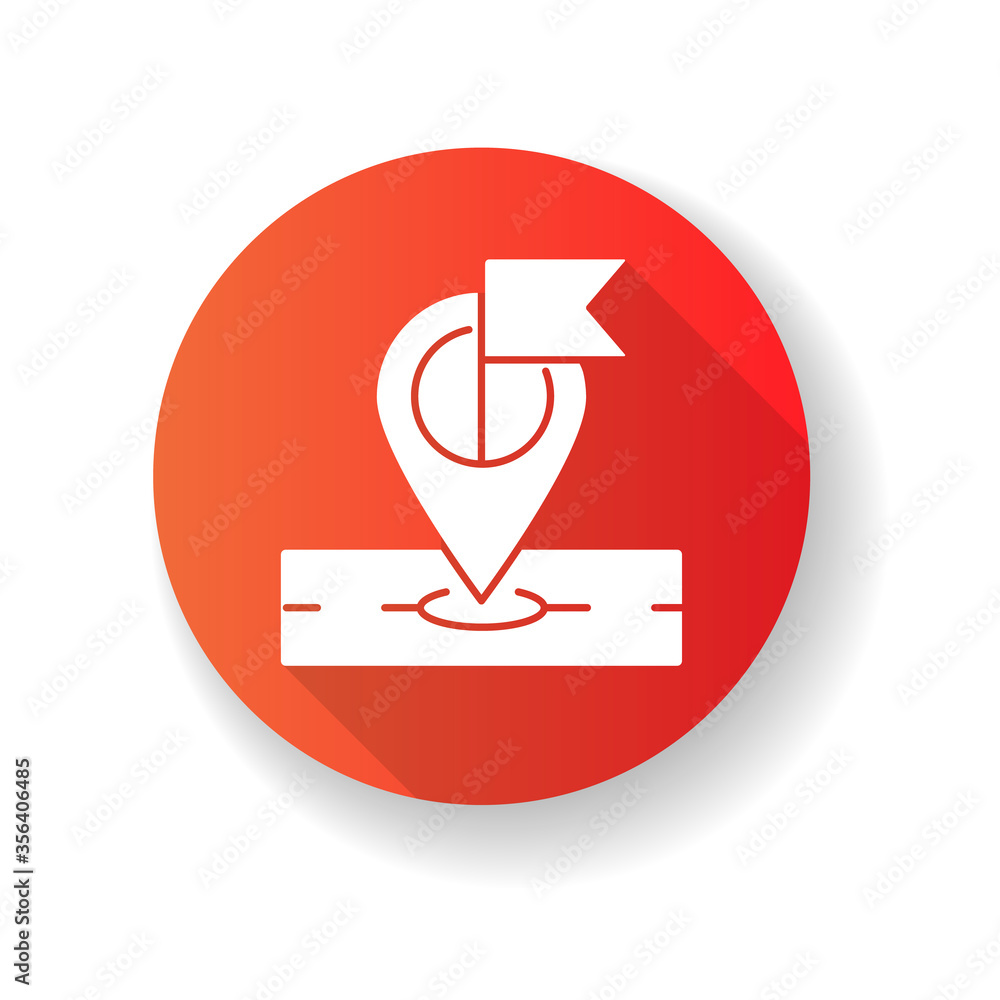 Destination marker red flat design long shadow glyph icon. Global positioning and tracking system, navigation technology. Location pointer, geotag with flag Silhouette RGB color illustration Destination marker red flat design long shadow glyph icon. Global positioning and tracking system, navigation technology. Location pointer, geotag with flag Silhouette RGB color illustration