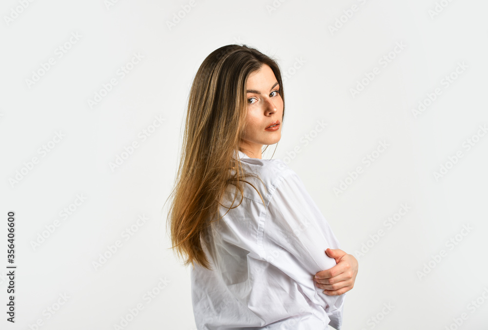 sexy woman wear office shirt. female beauty and fashion. stylish businesswoman. elegant fashion model. girl follow dress code. her casual style. woman isolated on white. I love my job sexy woman wear office shirt. female beauty and fashion. stylish businesswoman. elegant fashion model. girl follow dress code. her casual style. woman isolated on white. I love my job