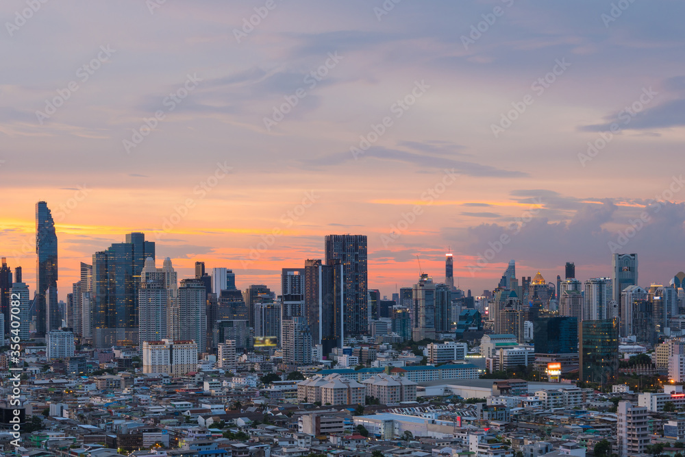 Aerial view of Bangkok city skyline at sunset Aerial view of Bangkok city skyline at sunset