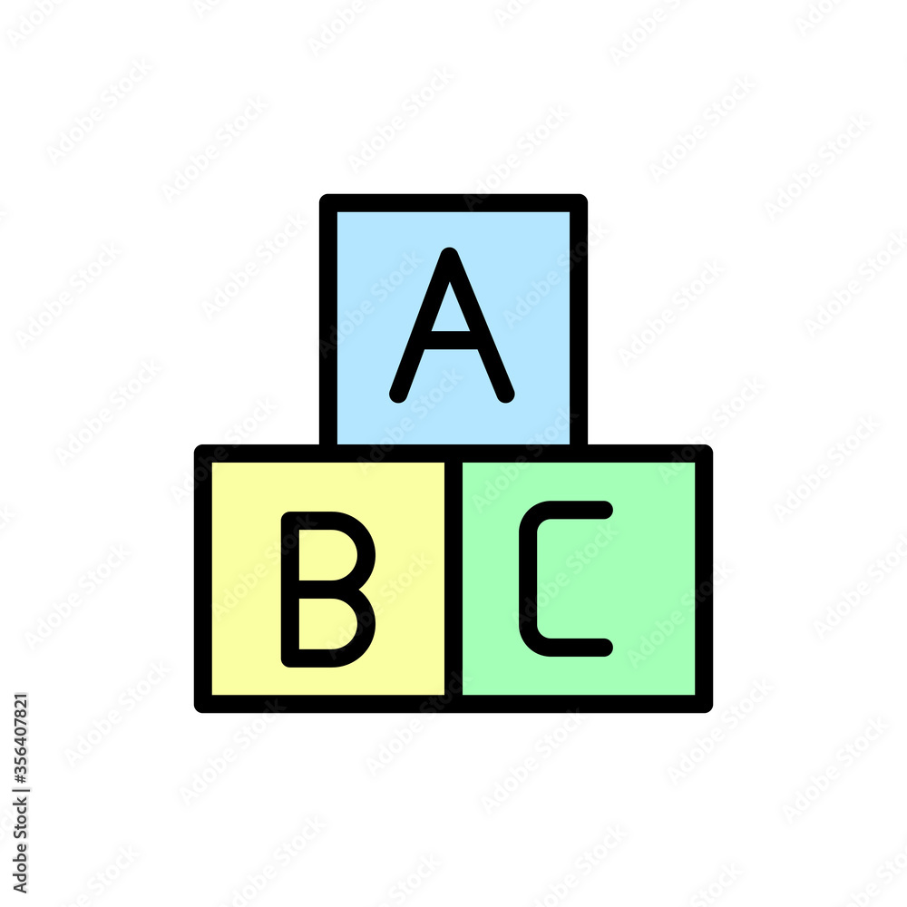 Toy, cube, letters icon. Simple color with outline vector elements of kindergarten icons for ui and ux, website or mobile application Toy, cube, letters icon. Simple color with outline vector elements of kindergarten icons for ui and ux, website or mobile application