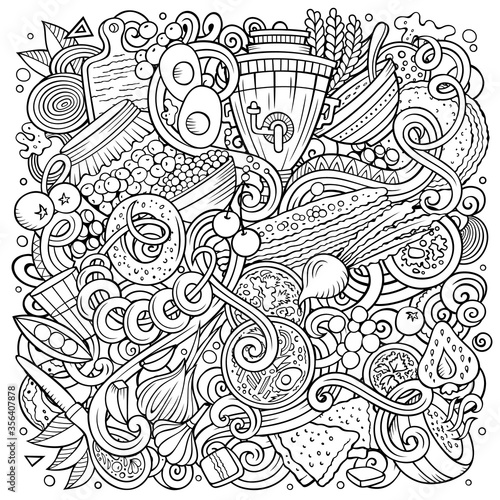 Russian food hand drawn vector doodles illustration. Russia cuisine poster
