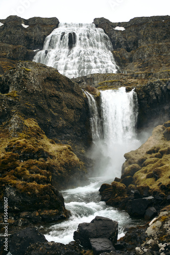 Dynjandi waterfall in the westfjords of Iceland. Iceland s largest waterfall  located in the mountains. nobody around.