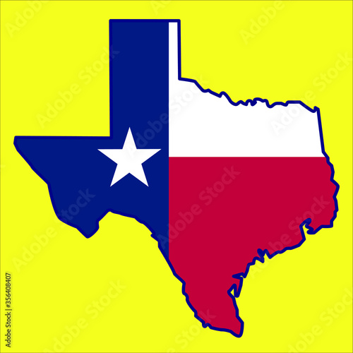 Texas. map of the united states. flag united states. patriotism. policy. democracy. geography. Yellow  background. flat design.
