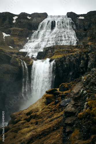 Dynjandi waterfall in the westfjords of Iceland. Iceland s largest waterfall  located in the mountains. nobody around.
