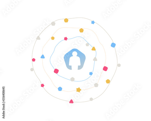 Abstract business management structure illustration. Avatar sign. Person silhouette symbol on white background. Leader and subordinates. Social networks, computer network, support vector picture