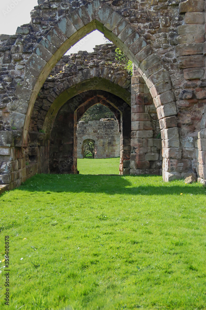 A series of arches that led to the once library of Croxden Abbey in Staffordshire, England.
