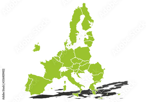 Mapa actual verde de la Unión Europea.