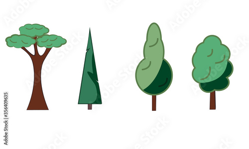 Several color interesting different tree icons standing in line on white background vector