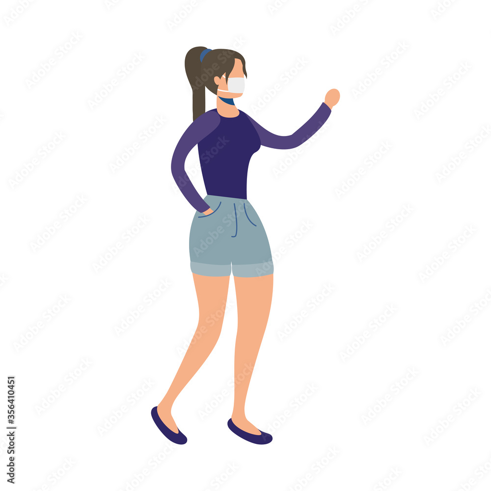 young woman wearing medical mask character young woman wearing medical mask character