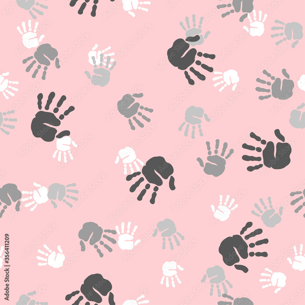 Fototapeta premium Seamless human palms pattern. Vector hands print.
