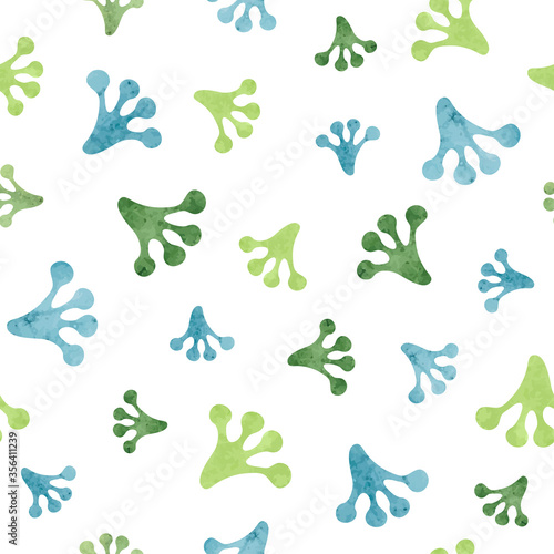 Seamless watercolor frog footprints pattern. Textile, fabric, wallpaper design.