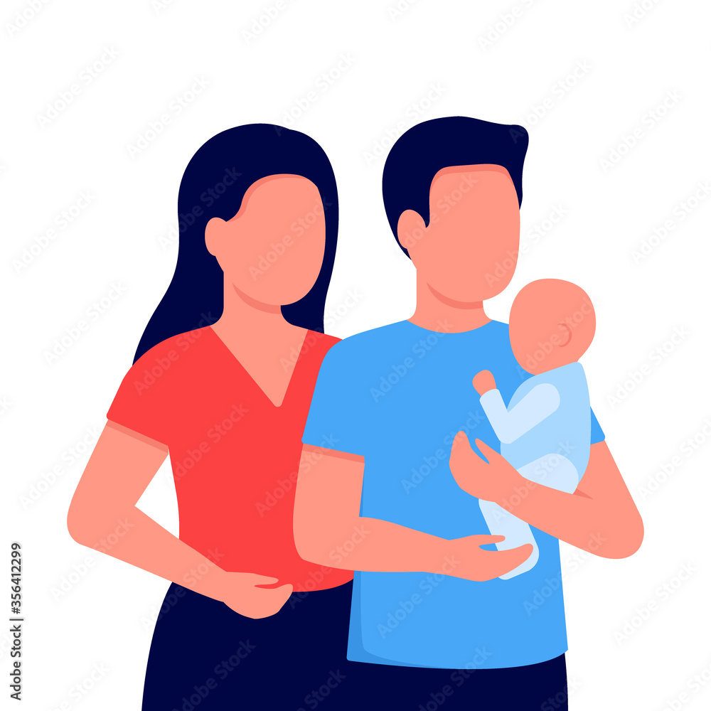 Fototapeta premium Abstract young mother, father and baby little son. Family communication together. Vector