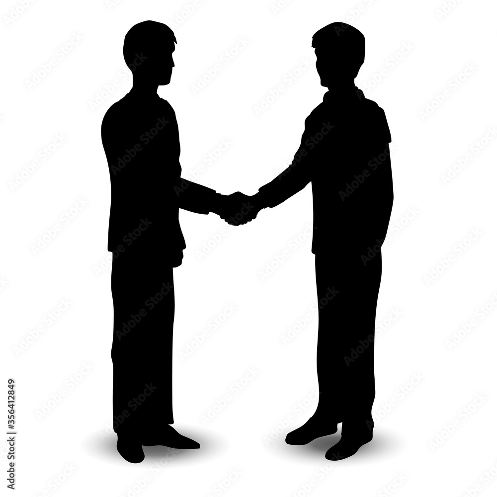 Vecto silhouettes of two men shaking hands.