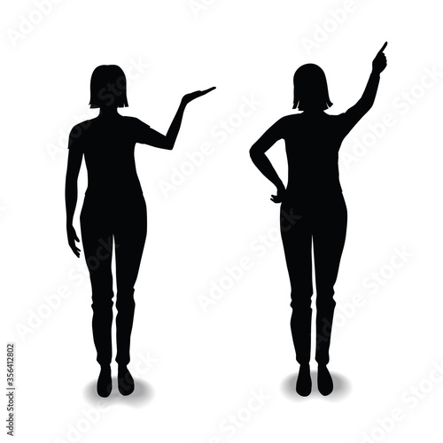 Vector woman silhouette pointing at something.