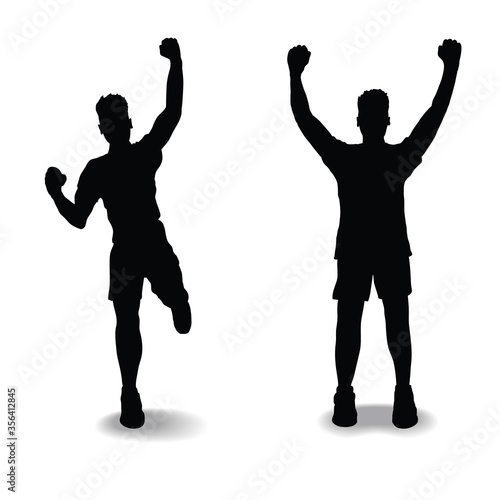 Vector silhouette of a winning pose. An inspired person. Fitness trainer.