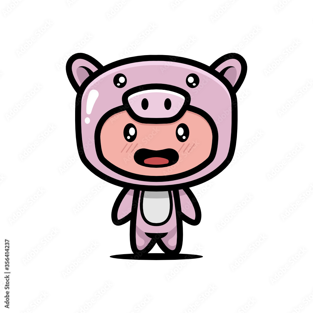 Obraz premium Cute pig costume animal design illustration template vector
