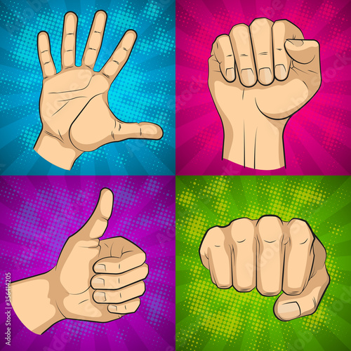 Wrist of people comics sketch picture set. Cartoon palm man's hand banner illustration. Human individual gesture of fives fingers drawing outline. People knukle gesture collection
