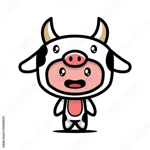 Cute cow cattle costume animal design illustration template vector