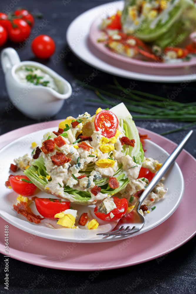 iceberg wedge salad on plates, top view