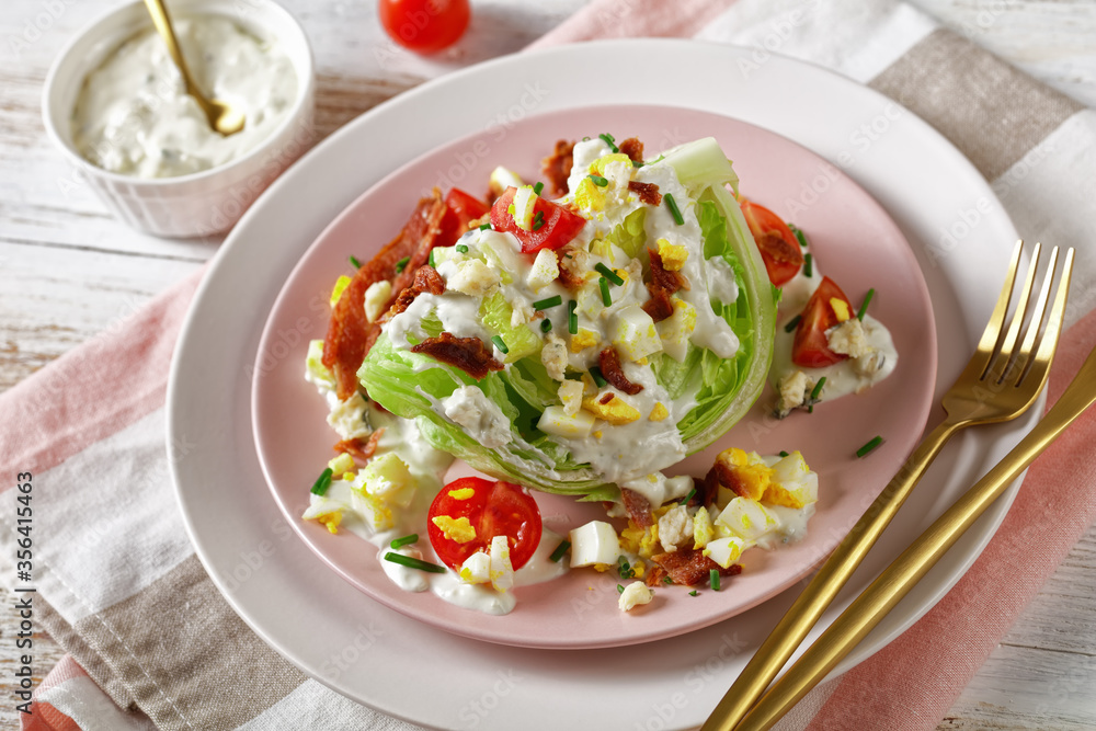 wedge salad with blue cheese, egg, bacon