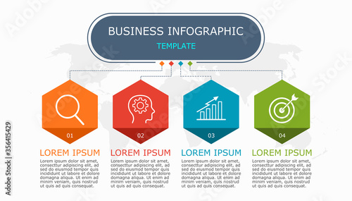 Business infographic Vector with 4 steps.Used for presentation,information,education,connection,marketing, project,strategy,technology,learn,brainstorm,creative,growth,abstract,idea,text,numbers,work.