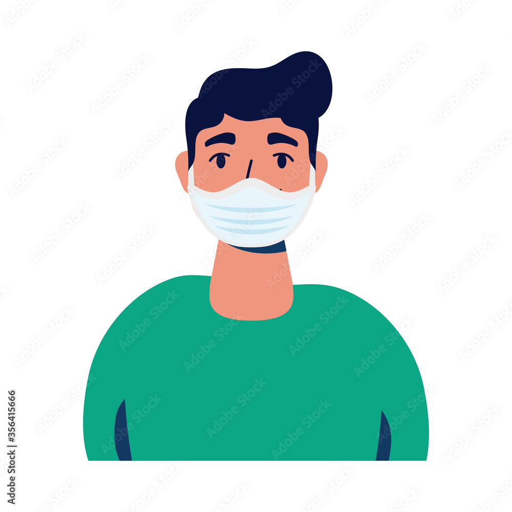 young man wearing medical mask character young man wearing medical mask character