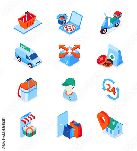Food delivery service - modern isometric icons set