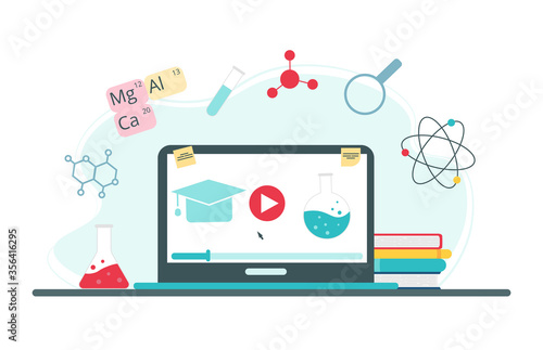 Online education concept. Chemistry school subject online education service or platform. Vector illustration in flat style