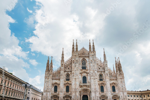 MILAN, ITALY - May 29, 2018: street view of Milan Cathedral, Dome de Milan is the cathedral church