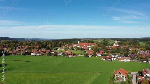 Aerial view, flight auf  Monastery of the Salesians or Beuerberg Monastery, Eurasburg, Tölzer Land, Upper Bavaria, Bavaria, Germany photo