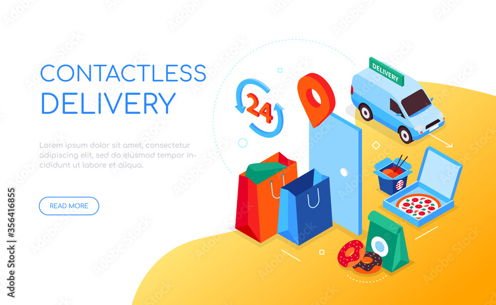 Contactless delivery - modern colorful isometric web banner