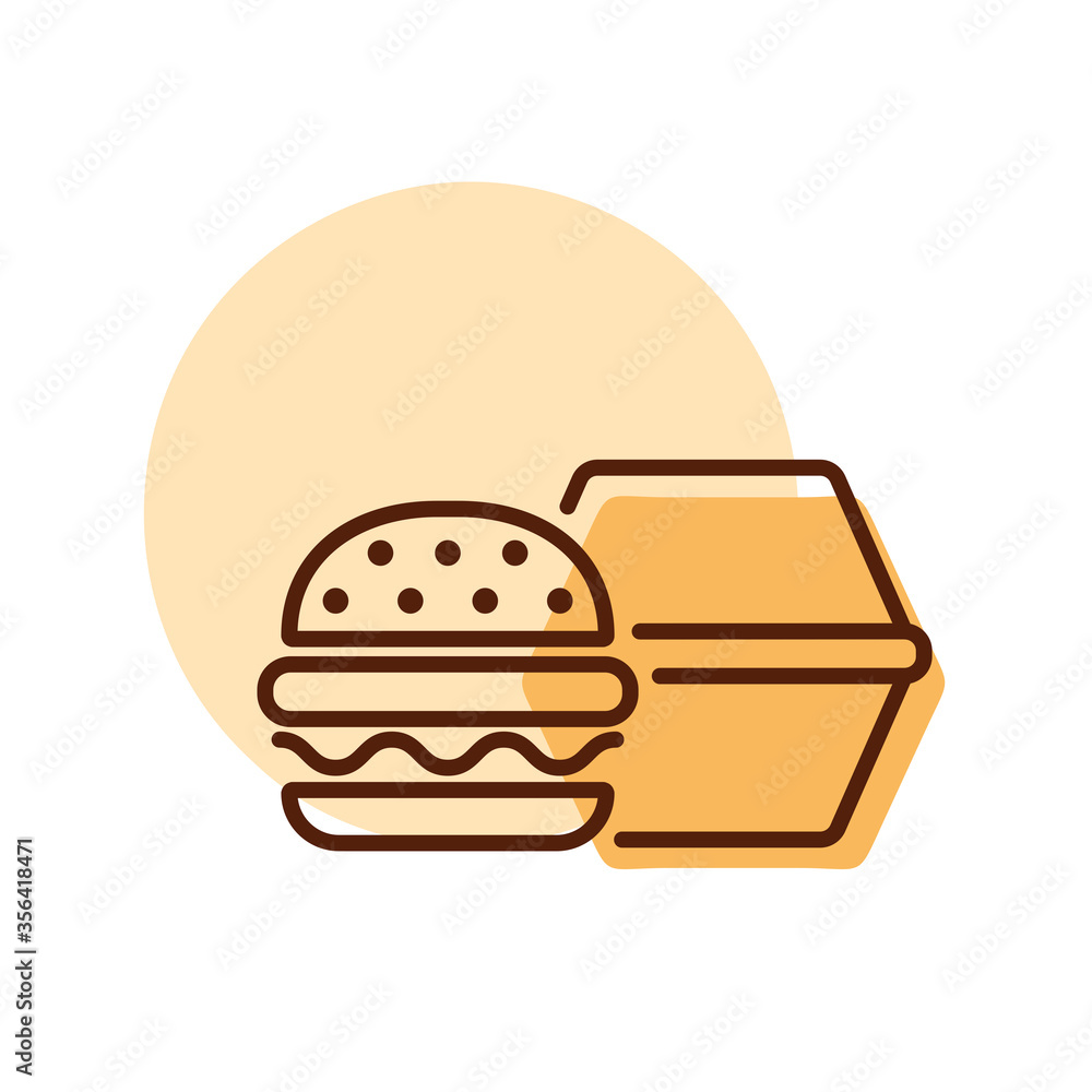 Burger with closed cardboard box vector icon Burger with closed cardboard box vector icon