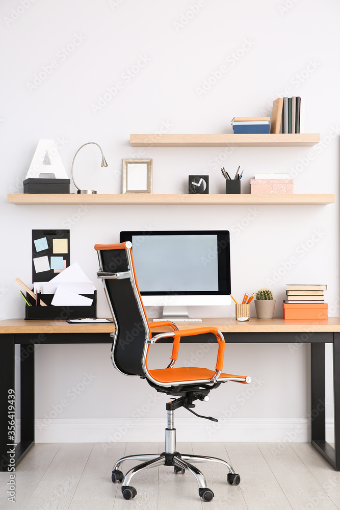 Modern computer on table in office interior. Stylish workplace Modern computer on table in office interior. Stylish workplace