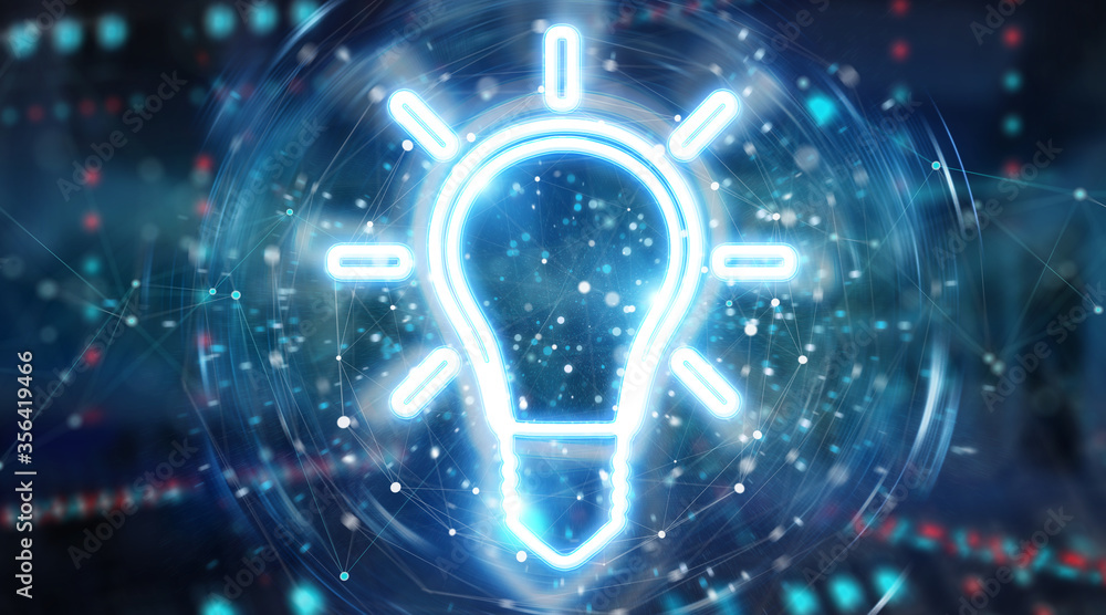 Obraz premium Lightbulb neon digital interface 3D rendering