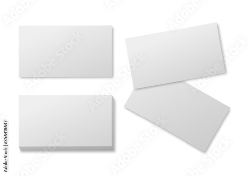 Blank business card. Empty white paper cards, pile of cardboard card for brand presentation realistic vector mockup