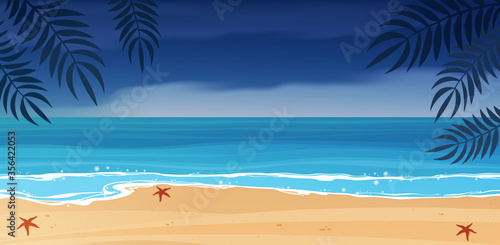 Fototapeta Naklejka Na Ścianę i Meble -  Tropical beach, blue sea and a palm tree.