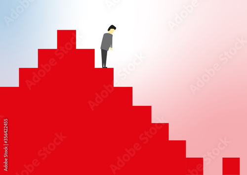 Person looking down some steps of a bar chart that are going down