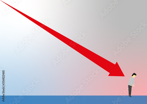 Person at end of down arrow feeling despondent