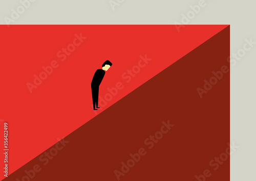 Person standing on a red cliff edge looking down