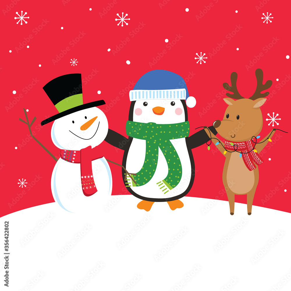Cute Christmas character sets with penguin, Reindeer and snowman Cute Christmas character sets with penguin, Reindeer and snowman