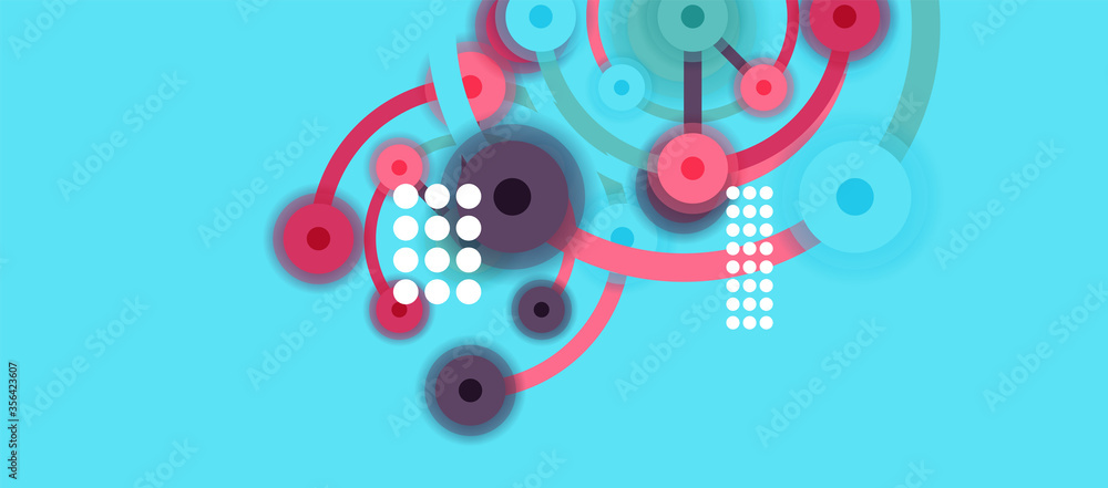 Fototapeta premium Flat style geometric abstract background, round dots or circle connections on color background. Technology network concept.