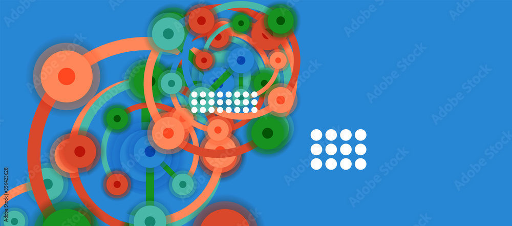 Fototapeta premium Flat style geometric abstract background, round dots or circle connections on color background. Technology network concept.
