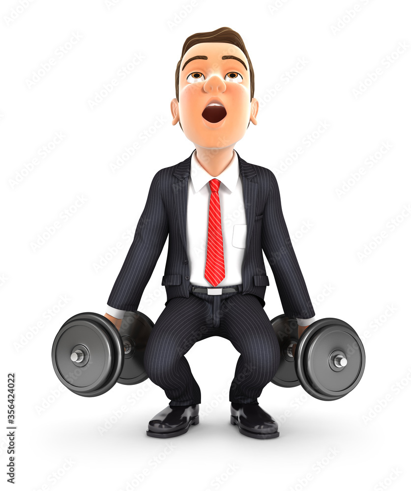 3d businessman trying to lift heavy dumbbell 3d businessman trying to lift heavy dumbbell