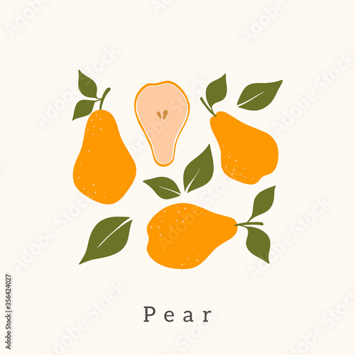 Stylish Pear vector design. Contemporary art print. Abstract hand drawn Pear fruit and leaves for postcards, print, posters, covers, etc.